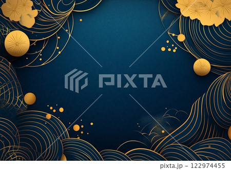 日本風金雲とライトドット:青色の謎と優雅に包まれた背景 日本風金雲とライトドット:青色の謎と優雅に包まれた背景 122974455