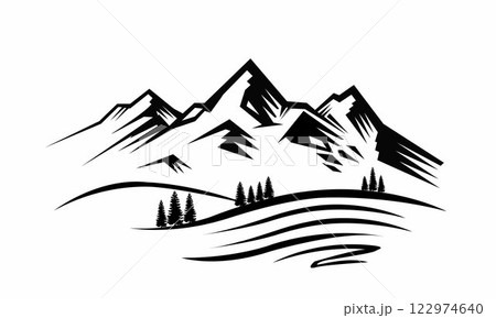 Mountain silhouette vector icon. Black and white mountain	 122974640