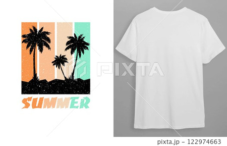 Vintage retro summer text tshirt design	 122974663