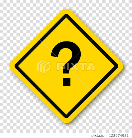 Question point in a yellow square or rhombus with a shadow. Symbol of question. Who, what, how, why, for what and where. Vector illustration on a transparent background. Question point in a yellow square or rhombus with a shadow. Symbol of question. Who, what, how, why, for what and where. Vector illustration on a transparent background. 122974921