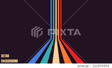 Simple abstract retro futuristic design in 70's style with colorful lines. Vector illustration. Funky technology background. 122974954