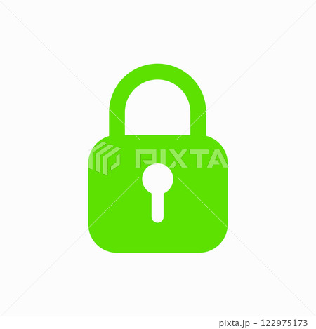 Green padlock icon isolated on white background. Symbol sign lock. Vector illustration. 122975173