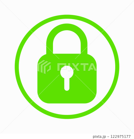 Green padlock icon isolated on white background. Symbol sign lock. Vector illustration. 122975177