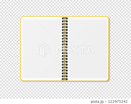 A notebook with a vertical spring. Notepad in a cage grid with a white sheet. Vector illustration 122975242