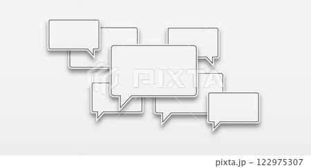 Vector white sticker set with speech bubbles with a stroke. Empty blank speech bubbles on white background. Communication concept. Vector white sticker set with speech bubbles with a stroke. Empty blank speech bubbles on white background. Communication concept. 122975307