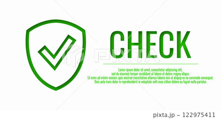 Banner shield check mark icon. Place for your text. Cope space. Vector illustration. Word CHECK. 122975411