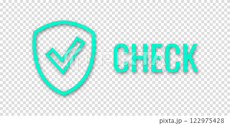 Banner shield check mark icon. Place for your text. Cope space. Vector illustration. Transparent background 122975428