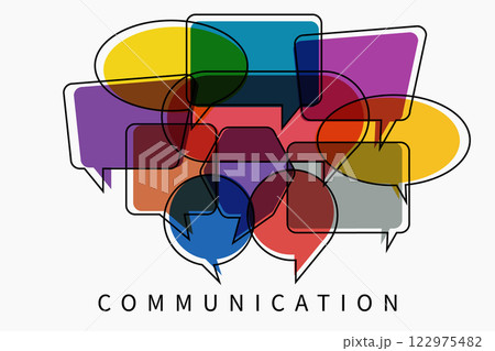 Vector illustration of a communication concept. The word communication with colorful dialog speech bubbles. Message question concept. Vector illustration of a communication concept. The word communication with colorful dialog speech bubbles. Message question concept. 122975482