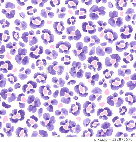 Bright Leopard Skin Texture Pattern Vector. Naive Abstract Flowers, Seamless Animal Skin Pattern. purple Leopard Camouflage animal. Leopard pattern textile design watercolor animal safari design art. 122975570