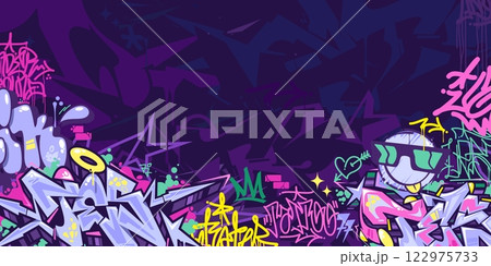 Trendy Abstract Colorful Urban Street Art Graffiti Style Vector Illustration Background Template 122975733