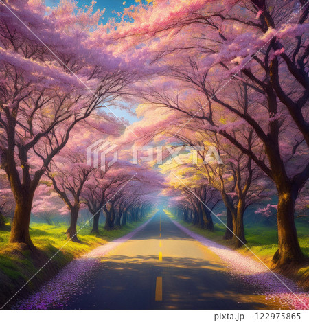 桜並木が続く道 122975865