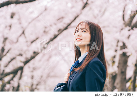 桜を眺める女子高生 桜を眺める女子高生 122975987