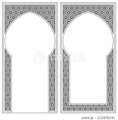 A set of two design elements. Two frames with arabic pattern . 122976242