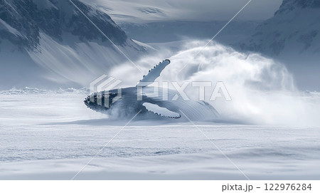 雪と氷に包まれた巨大なクジラ 122976284