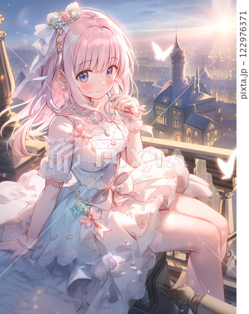 高い塔に座り微笑む可愛い女の子　/AI生成 122976371