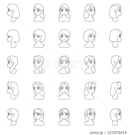 色々な髪型をした女性のイラスト素材 122978014