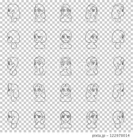 色々な髪型をした女性のイラスト素材 122978014