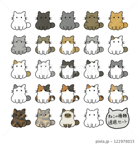 様々な猫の種類の透過イラスト 122978015