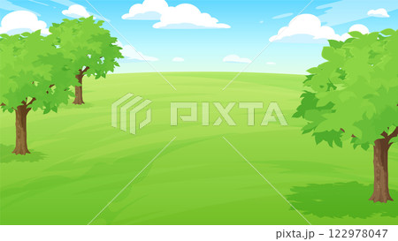 木のある芝生の公園の背景イラスト_16:9 木のある芝生の公園の背景イラスト_16:9 122978047