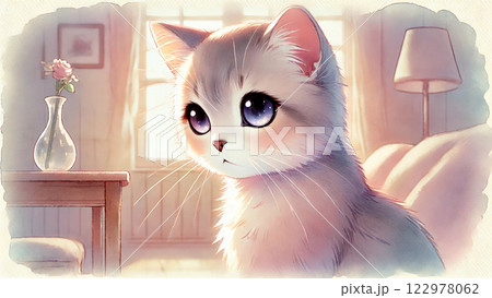 イラスト素材：絵本風の猫のイラスト 122978062