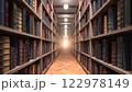 Old books on bookshelves in a vintage library. 122978149