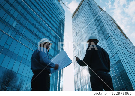 Two architects discussing construction plans 122978860