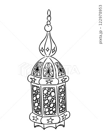 Hand drawn Islamic lantern doodle illustration 122978953