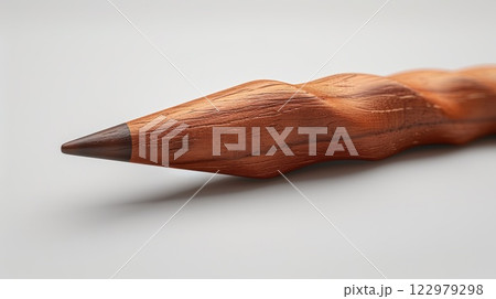 Close-Up of an Elegant Wooden Pencil with Unique Textured Design 122979298
