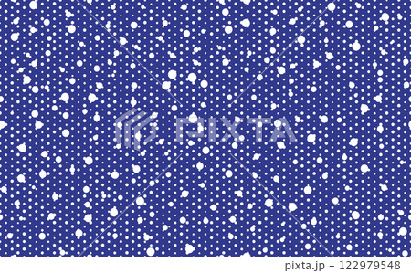 Abstract hand drown polka dots background. Blue dotted seamless pattern with white circles. Template design for invitation, poster, card, flyer, textile, fabric 122979548