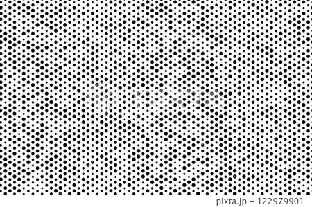 Abstract fashion monochrome polka dots background. Black and white seamless pattern with textured circles. Template design for invitation, poster, card, flyer, banner, textile, fabric. Halftone card 122979901