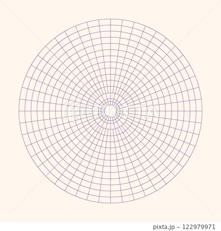 Polar coordinate circular grid isolated on white background. 360 degrees scale. Blank polar graph paper. Vector illustration. Mathematical graph. Lined blank on transparent background 122979971