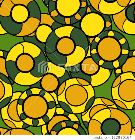 Seamless pattern with geometric aboriginal ornament. Ethnic tribal rounded color background. Afican, australian motiph. Dots painting. Vector illustration, template design for cloth, card, fabric 122980164