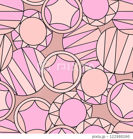 Seamless pattern with geometric aboriginal ornament. Ethnic tribal rounded color background. Afican, australian motiph. Dots painting. Vector illustration, template design for cloth, card, fabric 122980260