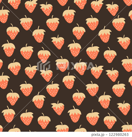 Seamless pattern with strawberry on color background. Natural delicious fresh ripe tasty fruit. Vector illustration for print, fabric, textile, banner, other design. Food concept Seamless pattern with strawberry on color background. Natural delicious fresh ripe tasty fruit. Vector illustration for print, fabric, textile, banner, other design. Food concept 122980263