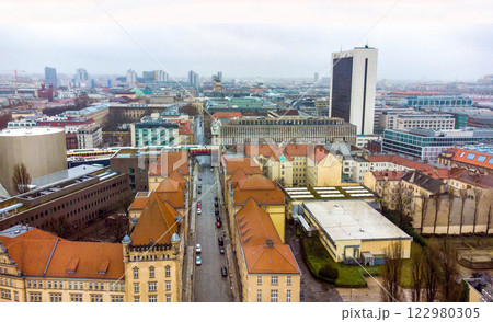 Aerial view on  Geschwister-Schol street  and Georgenstrasse in distance  in Berlin 122980305