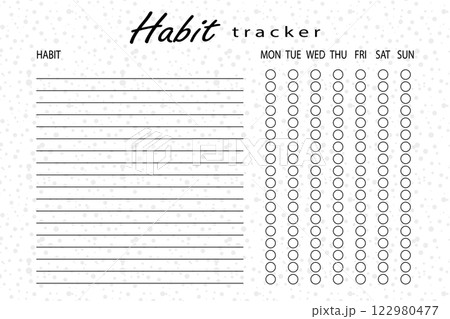 Habit tracker for WEEK. Template mockup. Vector personal organizer. Minimalist simple planner Habit tracker for WEEK. Template mockup. Vector personal organizer. Minimalist simple planner 122980477