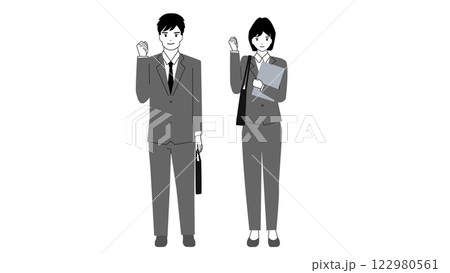 ガッツポーズをするスーツ姿の若い男女のイラスト ガッツポーズをするスーツ姿の若い男女のイラスト 122980561
