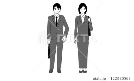 スーツを着た男女の全身イラスト スーツを着た男女の全身イラスト 122980562