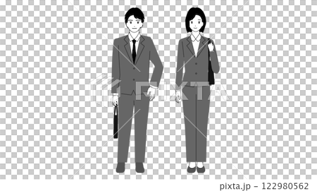 スーツを着た男女の全身イラスト スーツを着た男女の全身イラスト 122980562