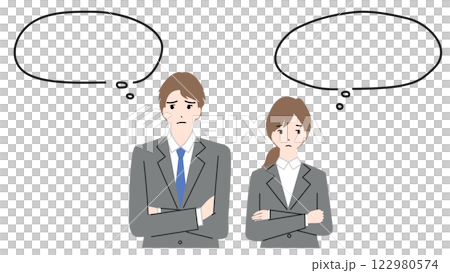スーツを着た男女のイラストと吹き出し 122980574