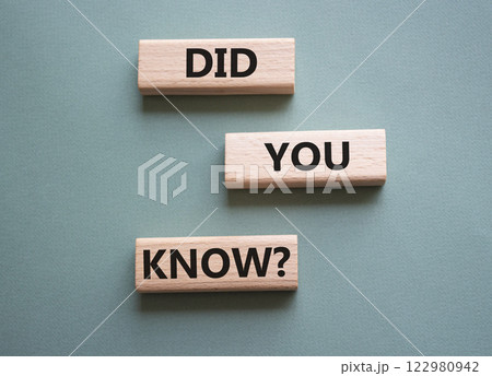 Did you know symbol. Wooden blocks with words Did you know. Beautiful grey green background. Business and Did you know concept. Copy space. Did you know symbol. Wooden blocks with words Did you know. Beautiful grey green background. Business and Did you know concept. Copy space. 122980942