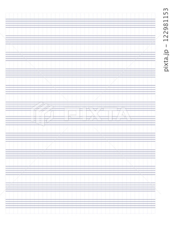 Graph paper. Printable grid paper with stave on a white background. A blank music sheet paper with staff. Geometric pattern for composition, education, school. Realistic lined paper blank size A4 122981153