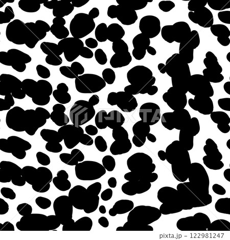 Abstract modern dalmatian fur seamless pattern. Animals trendy background. Black and white decorative vector illustration for print, card, postcard, fabric, textile. Modern ornament of stylized skin Abstract modern dalmatian fur seamless pattern. Animals trendy background. Black and white decorative vector illustration for print, card, postcard, fabric, textile. Modern ornament of stylized skin 122981247