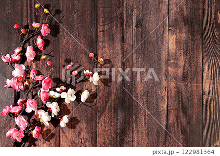 Still life with beautiful blooming sakura branches, Spring abstract flower arrangement, banner for screen with space for text. Greeting card for mother's day, women's day, happy birthday, Still life with beautiful blooming sakura branches, Spring abstract flower arrangement, banner for screen with space for text. Greeting card for mother's day, women's day, happy birthday, 122981364