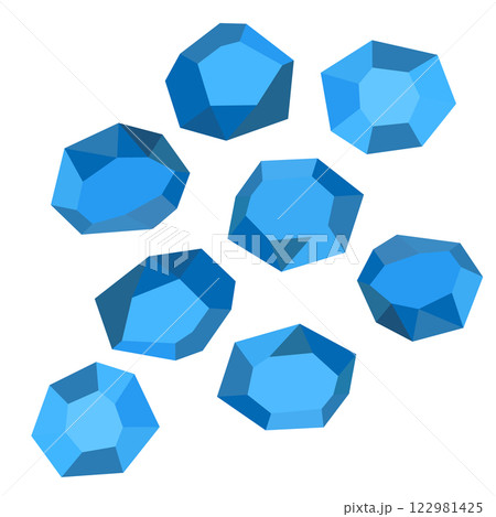 Cartoon stones. Rock stone isometric set. Blue boulders, natural building block shapes, wall stones. 3d flat isolated illustration. Vector collection 122981425