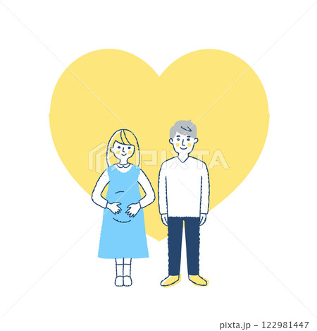 妊婦さんとパートナーの男性 ハートの背景 妊婦さんとパートナーの男性 ハートの背景 122981447