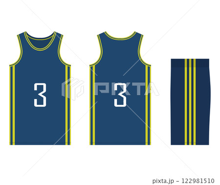 Mockup of a basketball uniform for a sports club. Template jersey design front view, back view and side view. Vector illustration Mockup of a basketball uniform for a sports club. Template jersey design front view, back view and side view. Vector illustration 122981510