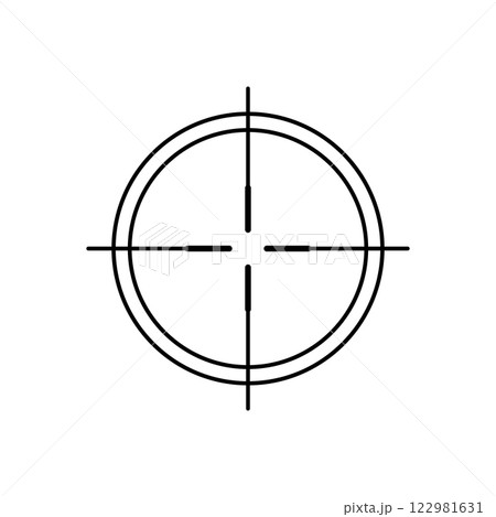Target aim icon, archer sports game symbol. Game aiming sight dot pointer. Shoot sniper rifle focus cursor. Bullseye mark targeting. Isolated vector illustration 122981631