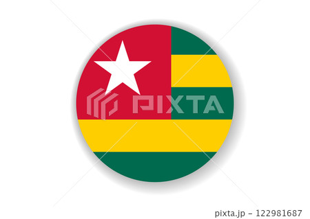 Flag of Togo. National symbol in official colors. Template icon. Abstract vector background. Round glass light ball, 3D big bubble, sphere 122981687