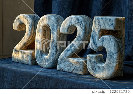 Stylish Stone Letters Artfully Crafting the Year 2025 with a Modern, Chic Aesthetic Appeal 122981720